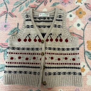Bonpoint Beige and Red Patterned Vest